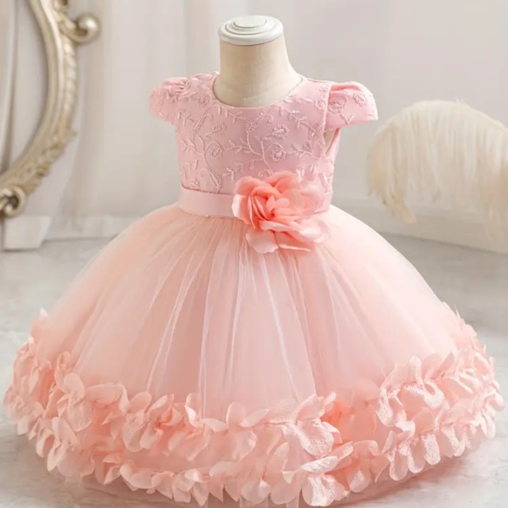 Pink Floral Tulle Party Dress